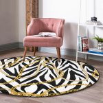 - RealHomes Dijital Baskılı Kaymaz Tabanlı Comfort Yuvarlak Halı - Realhomes Zebra Zeminde Zincir Desen Özel Tasarım Dijital Baskılı Modern Siyah Yatak Odası Yıkanabilir Kaymaz Tabanlı Yuvarlak Halı Realhomes