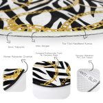 - RealHomes Dijital Baskılı Kaymaz Tabanlı Comfort Yuvarlak Halı - Realhomes Zebra Zeminde Zincir Desen Özel Tasarım Dijital Baskılı Modern Siyah Yatak Odası Yıkanabilir Kaymaz Tabanlı Yuvarlak Halı Realhomes