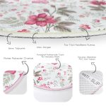 Beyaz Zeminde Pembe Çiçekler Dijital Baskılı Modern Bordo Mutfak Yıkanabilir Kaymaz Tabanlı Yuvarlak Halı Realhomes