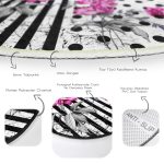 Çizgili Puanlı Zeminde Çiçek Desenli Özel Tasarım Dijital Baskılı Modern Renkli Koridor ve Antre Kaymaz Tabanlı Yuvarlak Halı Realhomes