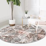 - RealHomes Dijital Baskılı Kaymaz Tabanlı Comfort Yuvarlak Halı - Realhomes Soyut Damask Motifli Özel Tasarım Dijital Baskılı Modern Gri Koridor ve Antre Yıkanabilir Kaymaz Tabanlı Yuvarlak Halı Realhomes