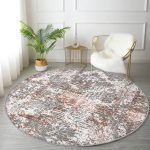 - RealHomes Dijital Baskılı Kaymaz Tabanlı Comfort Yuvarlak Halı - Realhomes Soyut Damask Motifli Özel Tasarım Dijital Baskılı Modern Gri Koridor ve Antre Yıkanabilir Kaymaz Tabanlı Yuvarlak Halı Realhomes