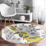 - RealHomes Dijital Baskılı Kaymaz Tabanlı Comfort Yuvarlak Halı - Realhomes  Beyaz Zeminde Çiçek Desenli Özel Tasarım Dijital Baskılı Modern Gri Koridor ve Antre Yıkanabilir Kaymaz Tabanlı Yuvarlak Halı Realhomes