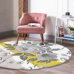 - RealHomes Dijital Baskılı Kaymaz Tabanlı Comfort Yuvarlak Halı - Realhomes  Beyaz Zeminde Çiçek Desenli Özel Tasarım Dijital Baskılı Modern Gri Koridor ve Antre Yıkanabilir Kaymaz Tabanlı Yuvarlak Halı Realhomes