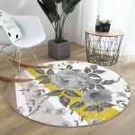 - RealHomes Dijital Baskılı Kaymaz Tabanlı Comfort Yuvarlak Halı - Realhomes  Beyaz Zeminde Çiçek Desenli Özel Tasarım Dijital Baskılı Modern Gri Koridor ve Antre Yıkanabilir Kaymaz Tabanlı Yuvarlak Halı Realhomes