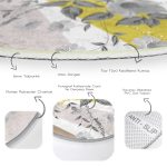 - RealHomes Dijital Baskılı Kaymaz Tabanlı Comfort Yuvarlak Halı - Realhomes  Beyaz Zeminde Çiçek Desenli Özel Tasarım Dijital Baskılı Modern Gri Koridor ve Antre Yıkanabilir Kaymaz Tabanlı Yuvarlak Halı Realhomes