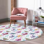 - RealHomes Dijital Baskılı Kaymaz Tabanlı Comfort Yuvarlak Halı - Realhomes  Kelebek Ve Tüy Motifli Dijital Baskılı Özel Tasarım Modern Renkli Çocuk ve Genç Odası Yıkanabilir Kaymaz Tabanlı Yuvarlak Halı Realhomes