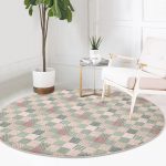 Patchwork Desenli Özel Tasarım Dijital Baskılı Modern Krem Salon ve Oturma Odası Yıkanabilir Kaymaz Tabanlı Yuvarlak Halı Realhomes