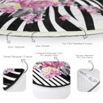 - RealHomes Dijital Baskılı Kaymaz Tabanlı Comfort Yuvarlak Halı - Realhomes  Siyah Beyaz Zebra Zeminde Çiçek Desenli Özel Tasarım Dijital Baskılı Modern Renkli Koridor ve Antre Kaymaz Tabanlı Yuvarlak Halı Realhomes