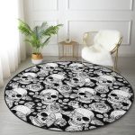 - RealHomes Dijital Baskılı Kaymaz Tabanlı Comfort Yuvarlak Halı - Realhomes  Realhomes Kuru Kafa ve Kelebek Tasarımlı Siyah Outdoor Yıkanabilir Kaymaz Tabanlı Yuvarlak Kadife Halı Realhomes