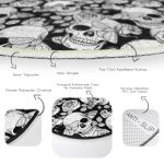 - RealHomes Dijital Baskılı Kaymaz Tabanlı Comfort Yuvarlak Halı - Realhomes  Realhomes Kuru Kafa ve Kelebek Tasarımlı Siyah Outdoor Yıkanabilir Kaymaz Tabanlı Yuvarlak Kadife Halı Realhomes