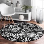 - RealHomes Dijital Baskılı Kaymaz Tabanlı Comfort Yuvarlak Halı - Realhomes  Siyah Zeminde Beyaz Yaprak Tasarımlı Dijital Baskılı Koridor ve Antre Yıkanabilir Kaymaz Tabanlı Yuvarlak Halı Realhomes