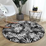 - RealHomes Dijital Baskılı Kaymaz Tabanlı Comfort Yuvarlak Halı - Realhomes  Siyah Zeminde Beyaz Yaprak Tasarımlı Dijital Baskılı Koridor ve Antre Yıkanabilir Kaymaz Tabanlı Yuvarlak Halı Realhomes