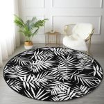 - RealHomes Dijital Baskılı Kaymaz Tabanlı Comfort Yuvarlak Halı - Realhomes  Siyah Zeminde Beyaz Yaprak Tasarımlı Dijital Baskılı Koridor ve Antre Yıkanabilir Kaymaz Tabanlı Yuvarlak Halı Realhomes