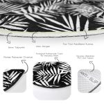 - RealHomes Dijital Baskılı Kaymaz Tabanlı Comfort Yuvarlak Halı - Realhomes  Siyah Zeminde Beyaz Yaprak Tasarımlı Dijital Baskılı Koridor ve Antre Yıkanabilir Kaymaz Tabanlı Yuvarlak Halı Realhomes