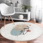 - RealHomes Dijital Baskılı Kaymaz Tabanlı Comfort Yuvarlak Halı - Realhomes  Realhomes Boho House Özel Tasarım Krem Salon ve Oturma Odası Yıkanabilir Kaymaz Tabanlı Yuvarlak Halı Realhomes