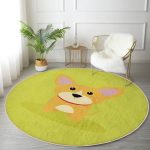 - RealHomes Dijital Baskılı Kaymaz Tabanlı Comfort Yuvarlak Halı - Realhomes  Realhomes Köpek Desenli Dijital Baskılı Modern Yeşil Çocuk ve Genç Odası Yıkanabilir Kaymaz Tabanlı Yuvarlak Halı Realhomes