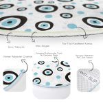 Realhomes Beyaz Zeminde Nazar Boncuklu Dijital Baskılı Modern Lacivert Mutfak Yıkanabilir Kaymaz Tabanlı Yuvarlak Halı Realhomes