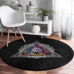 - RealHomes Dijital Baskılı Kaymaz Tabanlı Comfort Yuvarlak Halı - Realhomes  Üçüncü Göz Motifli Özel Tasarım Dijital Baskılı Siyah Salon ve Oturma Odası Yıkanabilir Kaymaz Tabanlı Yuvarlak Halı Realhomes