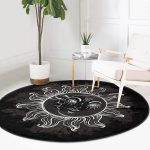 - RealHomes Dijital Baskılı Kaymaz Tabanlı Comfort Yuvarlak Halı - Realhomes Realhomes Özel Tasarım Güneş Ay Motifli Siyah Salon ve Oturma Odası Yıkanabilir Kaymaz Tabanlı Yuvarlak Halı Realhomes