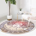 - RealHomes Dijital Baskılı Kaymaz Tabanlı Comfort Yuvarlak Halı - Realhomes  Medusa Gorgon Özel Tasarım Dijital Baskılı Krem Salon ve Oturma Odası Yıkanabilir Kaymaz Tabanlı Yuvarlak Halı Realhomes