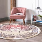 - RealHomes Dijital Baskılı Kaymaz Tabanlı Comfort Yuvarlak Halı - Realhomes  Medusa Gorgon Özel Tasarım Dijital Baskılı Krem Salon ve Oturma Odası Yıkanabilir Kaymaz Tabanlı Yuvarlak Halı Realhomes