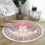 - RealHomes Dijital Baskılı Kaymaz Tabanlı Comfort Yuvarlak Halı - Realhomes  Medusa Gorgon Özel Tasarım Dijital Baskılı Krem Salon ve Oturma Odası Yıkanabilir Kaymaz Tabanlı Yuvarlak Halı Realhomes