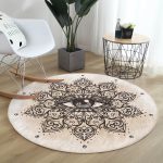 - RealHomes Dijital Baskılı Kaymaz Tabanlı Comfort Yuvarlak Halı - Realhomes  Özel Tasarım Çiçek Üçüncü Göz Motifli Krem Salon ve Oturma Odası Yıkanabilir Kaymaz Tabanlı Yuvarlak Halı Realhomes