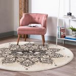 - RealHomes Dijital Baskılı Kaymaz Tabanlı Comfort Yuvarlak Halı - Realhomes  Özel Tasarım Çiçek Üçüncü Göz Motifli Krem Salon ve Oturma Odası Yıkanabilir Kaymaz Tabanlı Yuvarlak Halı Realhomes