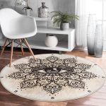 - RealHomes Dijital Baskılı Kaymaz Tabanlı Comfort Yuvarlak Halı - Realhomes  Özel Tasarım Çiçek Üçüncü Göz Motifli Krem Salon ve Oturma Odası Yıkanabilir Kaymaz Tabanlı Yuvarlak Halı Realhomes