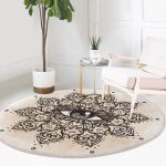 - RealHomes Dijital Baskılı Kaymaz Tabanlı Comfort Yuvarlak Halı - Realhomes  Özel Tasarım Çiçek Üçüncü Göz Motifli Krem Salon ve Oturma Odası Yıkanabilir Kaymaz Tabanlı Yuvarlak Halı Realhomes