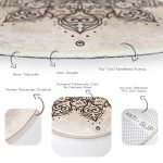 - RealHomes Dijital Baskılı Kaymaz Tabanlı Comfort Yuvarlak Halı - Realhomes  Özel Tasarım Çiçek Üçüncü Göz Motifli Krem Salon ve Oturma Odası Yıkanabilir Kaymaz Tabanlı Yuvarlak Halı Realhomes