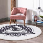- RealHomes Dijital Baskılı Kaymaz Tabanlı Comfort Yuvarlak Halı - Realhomes  Beyaz Zeminde Lacivert Üçüncü Göz Dijital Baskılı Salon ve Oturma Odası Yıkanabilir Kaymaz Tabanlı Yuvarlak Halı Realhomes