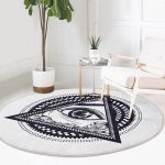 - RealHomes Dijital Baskılı Kaymaz Tabanlı Comfort Yuvarlak Halı - Realhomes  Beyaz Zeminde Lacivert Üçüncü Göz Dijital Baskılı Salon ve Oturma Odası Yıkanabilir Kaymaz Tabanlı Yuvarlak Halı Realhomes