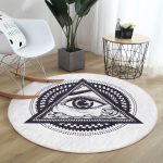 - RealHomes Dijital Baskılı Kaymaz Tabanlı Comfort Yuvarlak Halı - Realhomes  Beyaz Zeminde Lacivert Üçüncü Göz Dijital Baskılı Salon ve Oturma Odası Yıkanabilir Kaymaz Tabanlı Yuvarlak Halı Realhomes
