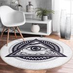 - RealHomes Dijital Baskılı Kaymaz Tabanlı Comfort Yuvarlak Halı - Realhomes  Beyaz Zeminde Lacivert Üçüncü Göz Dijital Baskılı Salon ve Oturma Odası Yıkanabilir Kaymaz Tabanlı Yuvarlak Halı Realhomes