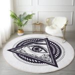 - RealHomes Dijital Baskılı Kaymaz Tabanlı Comfort Yuvarlak Halı - Realhomes  Beyaz Zeminde Lacivert Üçüncü Göz Dijital Baskılı Salon ve Oturma Odası Yıkanabilir Kaymaz Tabanlı Yuvarlak Halı Realhomes