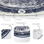 Beyaz Zeminde Lacivert Pusula Motifli Salon ve Oturma Odası Yıkanabilir Kaymaz Tabanlı Yuvarlak Halı Realhomes