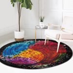 - RealHomes Dijital Baskılı Kaymaz Tabanlı Comfort Yuvarlak Halı - Realhomes  Siyah Zeminde Renkli Uzak Doğu Denge İkonlu Dijital Baskılı Salon ve Oturma Odası Yıkanabilir Kaymaz Tabanlı Yuvarlak Halı Realhomes