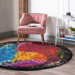 - RealHomes Dijital Baskılı Kaymaz Tabanlı Comfort Yuvarlak Halı - Realhomes  Siyah Zeminde Renkli Uzak Doğu Denge İkonlu Dijital Baskılı Salon ve Oturma Odası Yıkanabilir Kaymaz Tabanlı Yuvarlak Halı Realhomes