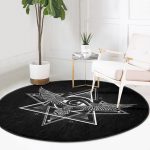 - RealHomes Dijital Baskılı Kaymaz Tabanlı Comfort Yuvarlak Halı - Realhomes  Özel Tasarım Kanatlı Üçüncü Göz Motifli Dijital Baskılı Siyah Salon ve Oturma Odası Yıkanabilir Kaymaz Tabanlı Yuvarlak Halı Realhomes