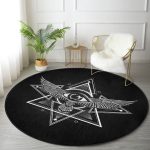 - RealHomes Dijital Baskılı Kaymaz Tabanlı Comfort Yuvarlak Halı - Realhomes  Özel Tasarım Kanatlı Üçüncü Göz Motifli Dijital Baskılı Siyah Salon ve Oturma Odası Yıkanabilir Kaymaz Tabanlı Yuvarlak Halı Realhomes