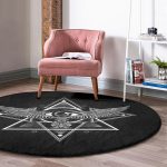 - RealHomes Dijital Baskılı Kaymaz Tabanlı Comfort Yuvarlak Halı - Realhomes  Özel Tasarım Kanatlı Üçüncü Göz Motifli Dijital Baskılı Siyah Salon ve Oturma Odası Yıkanabilir Kaymaz Tabanlı Yuvarlak Halı Realhomes