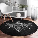 - RealHomes Dijital Baskılı Kaymaz Tabanlı Comfort Yuvarlak Halı - Realhomes  Özel Tasarım Kanatlı Üçüncü Göz Motifli Dijital Baskılı Siyah Salon ve Oturma Odası Yıkanabilir Kaymaz Tabanlı Yuvarlak Halı Realhomes