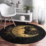 - RealHomes Dijital Baskılı Kaymaz Tabanlı Comfort Yuvarlak Halı - Realhomes  Realhomes Özel Tasarım Gold Ay Desenli Saat Salon ve Oturma Odası Yıkanabilir Kaymaz Tabanlı Yuvarlak Halı Realhomes