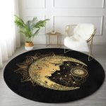 - RealHomes Dijital Baskılı Kaymaz Tabanlı Comfort Yuvarlak Halı - Realhomes  Realhomes Özel Tasarım Gold Ay Desenli Saat Salon ve Oturma Odası Yıkanabilir Kaymaz Tabanlı Yuvarlak Halı Realhomes