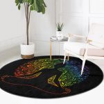 - RealHomes Dijital Baskılı Kaymaz Tabanlı Comfort Yuvarlak Halı - Realhomes  Siyah Zeminde Gökkuşağı Motifli Uzak Doğu Yoga Desenli Salon ve Oturma Odası Yıkanabilir Kaymaz Tabanlı Yuvarlak Halı Realhomes