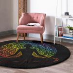 - RealHomes Dijital Baskılı Kaymaz Tabanlı Comfort Yuvarlak Halı - Realhomes  Siyah Zeminde Gökkuşağı Motifli Uzak Doğu Yoga Desenli Salon ve Oturma Odası Yıkanabilir Kaymaz Tabanlı Yuvarlak Halı Realhomes