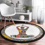 - RealHomes Dijital Baskılı Kaymaz Tabanlı Comfort Yuvarlak Halı - Realhomes  Realhomes Siyah Zeminde Yoga Motifli Renkli Salon ve Oturma Odası Yıkanabilir Kaymaz Tabanlı Yuvarlak Halı Realhomes