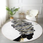 - RealHomes Dijital Baskılı Kaymaz Tabanlı Comfort Yuvarlak Halı - Realhomes  Siyah Beyaz Zenci Kadın Motifli Modern Salon ve Oturma Odası Yıkanabilir Kaymaz Tabanlı Yuvarlak Halı Realhomes